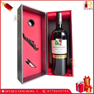 Set quà tặng hộp 1 chai rượu vang Ý Mondovino Rosso kèm phụ kiện