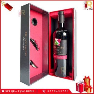 Set quà tặng hộp 1 chai rượu vang Ý Mondovino Semi kèm phụ kiện