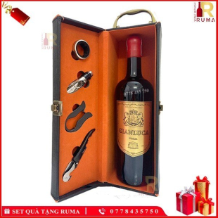Set quà tặng hộp da 1 chai rượu vang Ý Gianluca