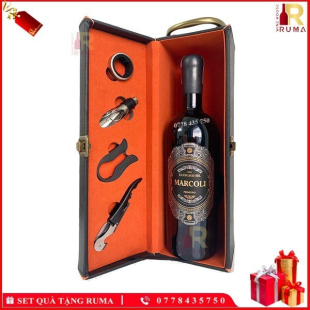 Set quà tặng hộp da 1 chai rượu vang Ý Marcoli