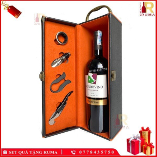 Set quà tặng hộp da 1 chai rượu vang Ý Mondovino Rosso