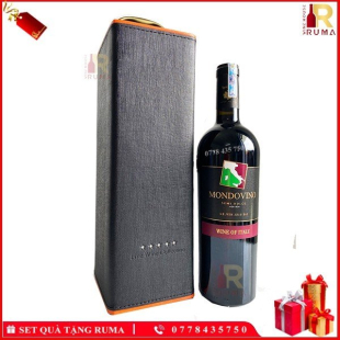 Set quà tặng hộp da 1 chai rượu vang Ý Mondovino Semi