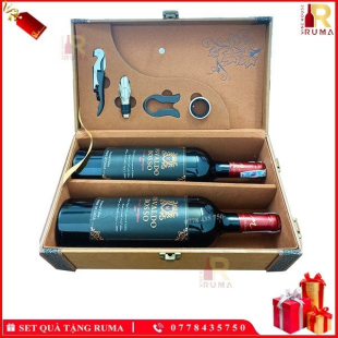 Set quà tặng hộp da 2 chai rượu vang Chile Osvaldo