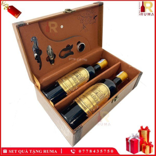 Set quà tặng hộp da 2 chai rượu vang Pháp Amelie