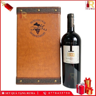 Set quà tặng hộp da 2 chai rượu vang Ý 1933 Rosso
