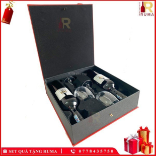 Set quà tặng hộp da 2 chai rượu vang Ý 1933 Rosso kèm ly vang