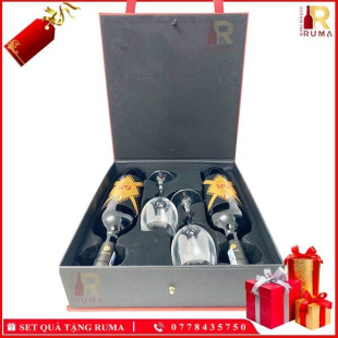 Set quà tặng hộp da 2 chai rượu vang Ý 68 kèm ly vang