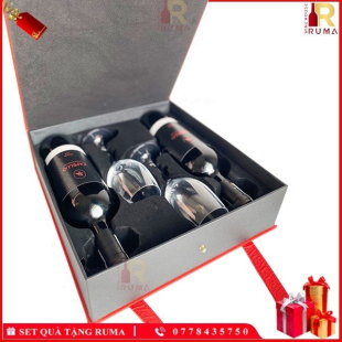 Set quà tặng hộp da 2 chai rượu vang Ý Capello kèm ly vang