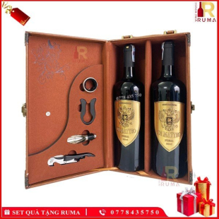 Set quà tặng hộp da 2 chai rượu vang Ý Di Matteo