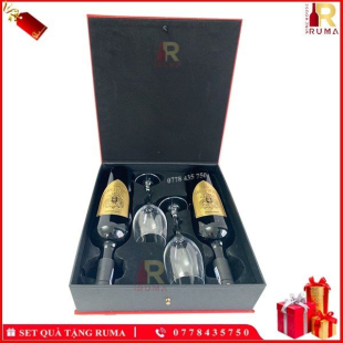 Set quà tặng hộp da 2 chai rượu vang Ý Di Matteo kèm ly vang