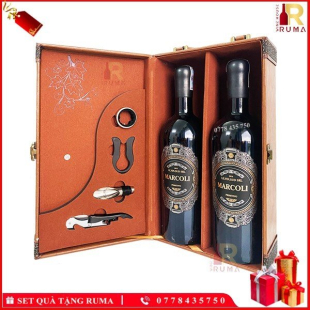 Set quà tặng hộp da 2 chai rượu vang Ý Marcoli