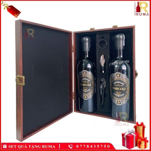 Set quà tặng hộp da 2 chai rượu vang Ý Marcoli - GMD