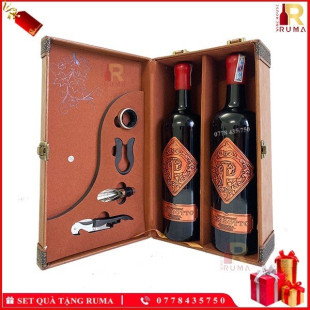 Set quà tặng hộp da 2 chai rượu vang Ý Pessotto - CN