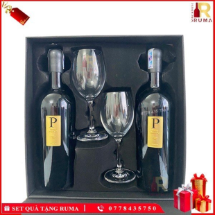 Set quà tặng hộp da 2 chai rượu vang Ý Piero Bonnci kèm ly vang