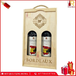 Set quà tặng hộp gỗ 2 chai rượu vang Tây Ban Nha Gonzalo
