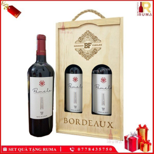 Set quà tặng hộp gỗ 2 chai rượu vang Tây Ban Nha Pamela