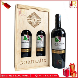 Set quà tặng hộp gỗ 2 chai rượu vang Ý Mondovino Rosso