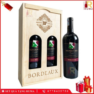 Set quà tặng hộp gỗ 2 chai rượu vang Ý Mondovino Semi