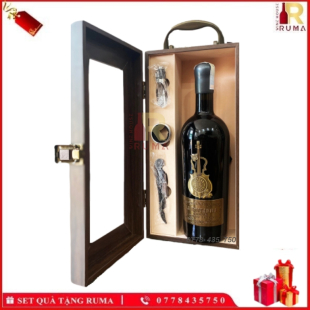 Set quà tặng hộp kính 1 chai rượu vang Ý La Chitarra (Vang Cây Đàn)