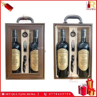 Set quà tặng hộp kính 2 chai rượu vang Chile Nando