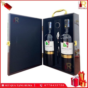 Set quà tặng hộp sơn mài 2 chai rượu vang Ý Mondovino Rosso