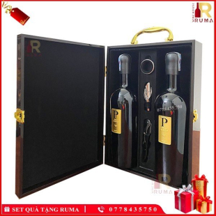 Set quà tặng hộp sơn mài 2 chai rượu vang Ý Piero Bonnci