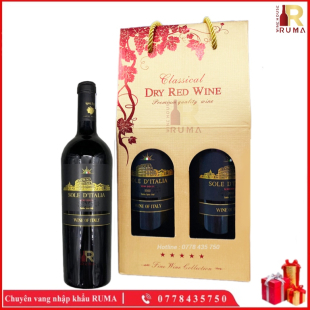 Set Quà Tặng Hộp Giấy 2 Chai Rượu Vang Ý Sole D'Italia Semi