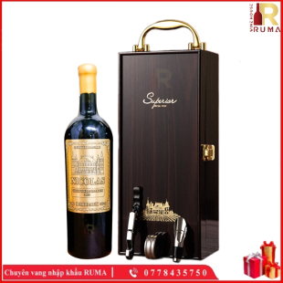 Set quà tặng 1 chai vang Pháp Nicolas - Hộp sơn mài