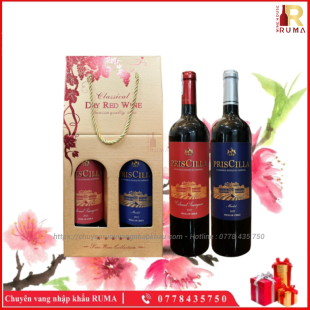 Set quà tặng hộp giấy 2 chai rượu vang Chile PrisCilla
